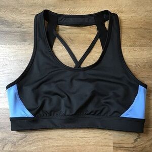 Zella Sports Bra Size M Strappy Criss Cross Racerback Athletic Black Blue